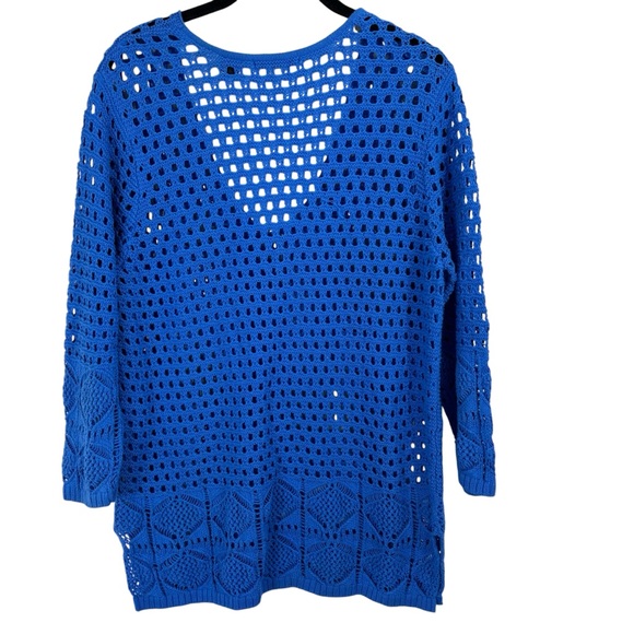 Jeanne Pierre Knit Crochet Pullover via Neck Sweater 3/4 Sleeve Blue Size XL - Picture 2 of 7